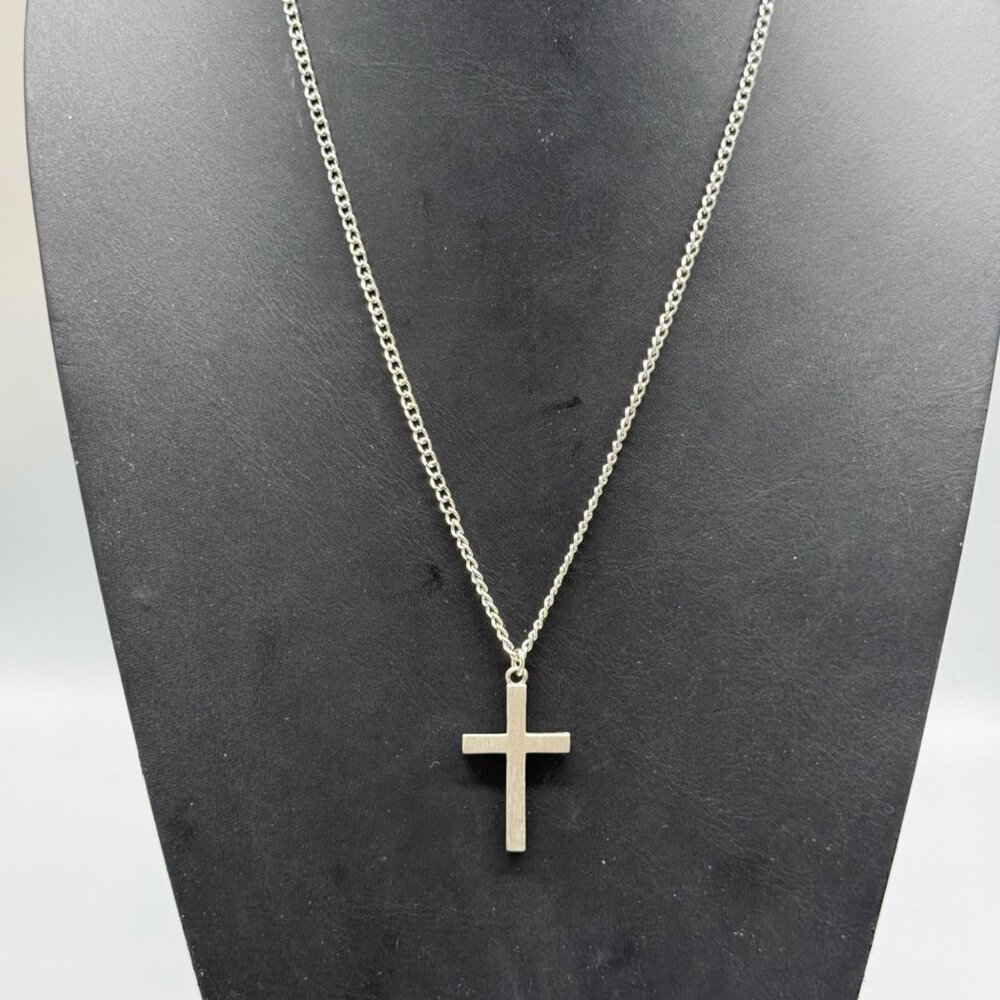 Pewter Cross Necklace Silver-Tone Chain